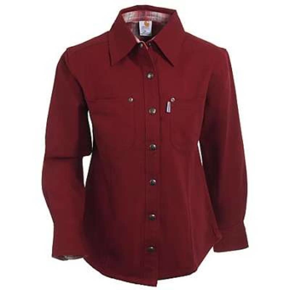 Carhartt Dark Red Women's Flannel Lined Canvas Shirt Jacket Shacket Size Small